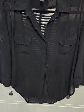 Sheer Black Button-Front Blouse